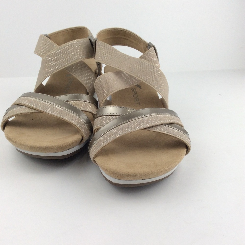 Anne Klein Sport Wedge Sandals Metallic Champagne Pewter 7M Old Money Glam - Picture 6 of 10